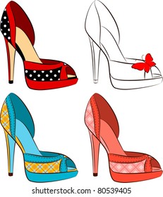 Vector beautiful set of shoes with high heel