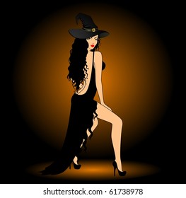 Vector beautiful sexy witch on a dark background