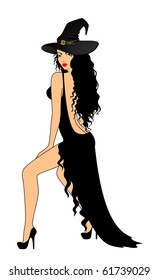 Vector beautiful sexy witch on a white background
