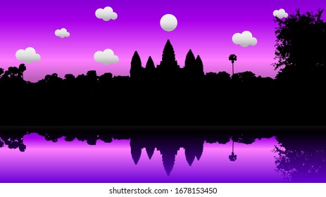 Vector, Beautiful silhouette of Angkor Wat, This is a best of the travel  place of Asia, Cambodia