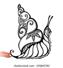 Vector Beautiful Snail, Exotic Insect. Patterned design, Tattoo