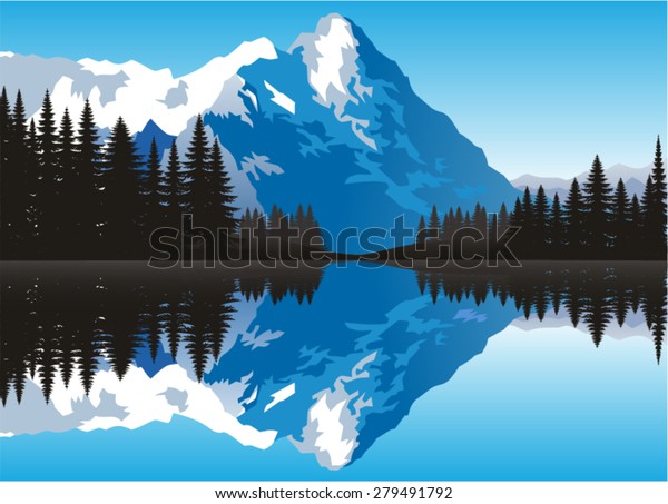 Download Vector Beautiful Snowcapped Mountains Near Lake Stock ...
