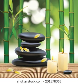 Vector Beautiful Spa Composition With Zen Stones, Illustration, Wallpaper for Family, Health-care, People 