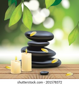 Vector Beautiful Spa Composition With Zen Stones, Illustration, Wallpaper for Family, Health-care, People 