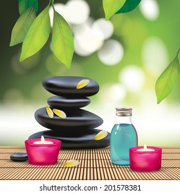 Vector Beautiful Spa Composition With Zen Stones, Illustration, Wallpaper for Family, Health-care, People 