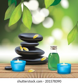 Vector Beautiful Spa Composition With Zen Stones, Illustration, Wallpaper for Family, Health-care, People 