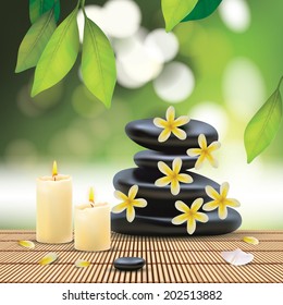 Vector Beautiful Spa Composition With Zen Stones, Illustration, Wallpaper for Family, Health-care, People 