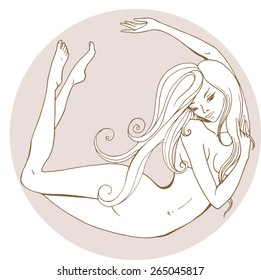  Vector beautiful SPA girl, silhouette in the circle
