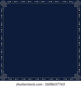 Vector - Beautiful square border or frame. Dark blue and beige color. Can be use for invitation card, web, wedding, memorial, ceremony. Copy space. 