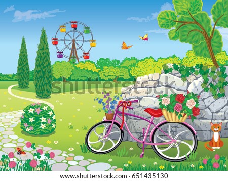Similar – Image, Stock Photo Bicycle leaning against tree trunk in front of blue sky and water