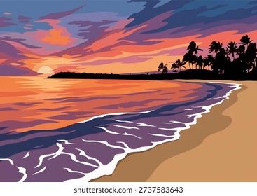 vector beautiful sunset in the beach