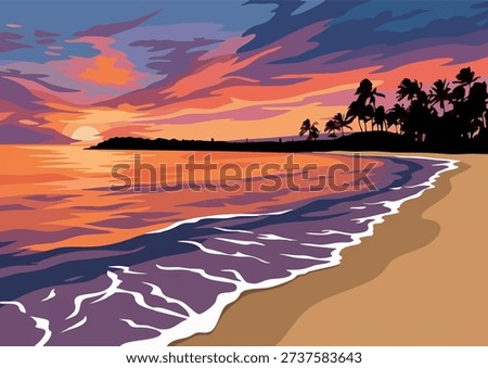 vector beautiful sunset in the beach