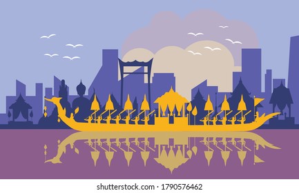 Vektorgrafik des schönen thailändischen Königsbarge Suphannahong am Fluss Thailand, traditionelles thailändisches Vektorkonzept.