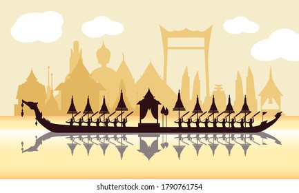 Vector of beautiful Thai Royal Barge Suphannahong on the River of Thailand,Traditional Thai style Vector concept.