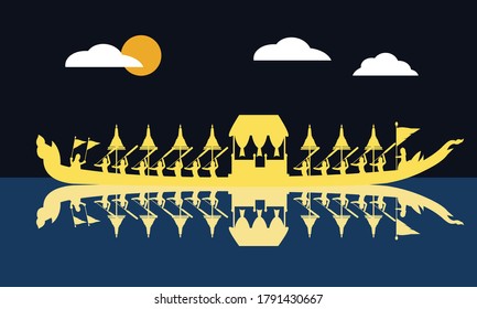 Vector of beautiful Thai Royal Barge Suphannahong on the River of Thailand,Traditional Thai style Vector concept.