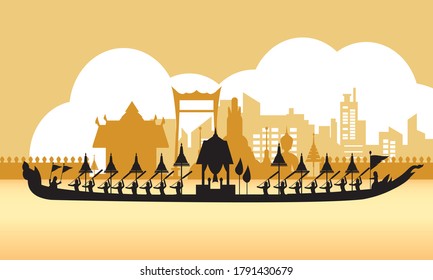 Vector of beautiful Thai Royal Barge Suphannahong on the River of Thailand,Traditional Thai style Vector concept.