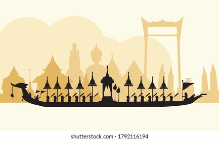 Vector of beautiful Thai Royal Barge Suphannahong on the River of Thailand,Traditional Thai style Vector concept.