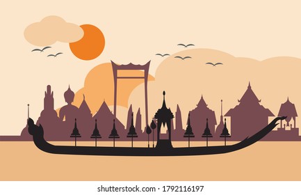 Vector of beautiful Thai Royal Barge Suphannahong on the River of Thailand,Traditional Thai style Vector concept.