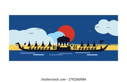 Vektorgrafik des schönen thailändischen Königsbarge Suphannahong am Fluss Thailand, traditionelles thailändisches Vektorkonzept.