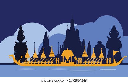 Vector of beautiful Thai Royal Barge Suphannahong on the River of Thailand,Traditional Thai style Vector concept.