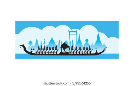 Vector of beautiful Thai Royal Barge Suphannahong on the River of Thailand,Traditional Thai style Vector concept.