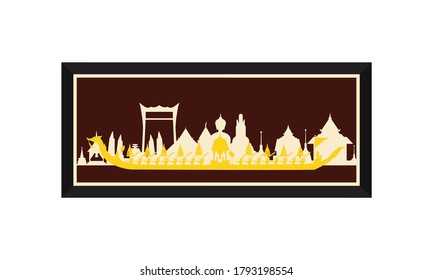 Vector of beautiful Thai Royal Barge Suphannahong on the River of Thailand,Traditional Thai style Vector concept.