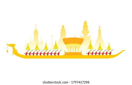 Vector de la hermosa Royal Barge Suphannahong en el río de Tailandia, concepto de vectores de estilo tradicional tailandés.