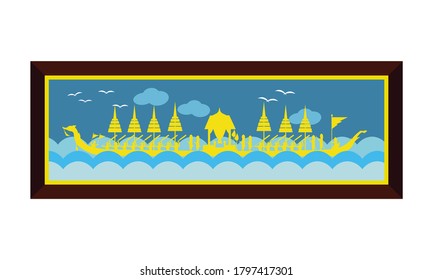 Vector de la hermosa Royal Barge Suphannahong en el río de Tailandia, concepto de vectores de estilo tradicional tailandés.