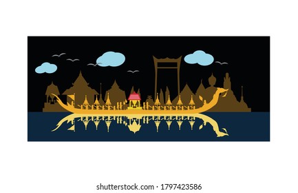 Vector of beautiful Thai Royal Barge Suphannahong on the River of Thailand,Traditional Thai style Vector concept.