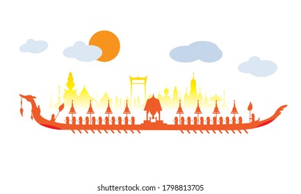 Vector of beautiful Thai Royal Barge Suphannahong on the River of Thailand,Traditional Thai style Vector concept.