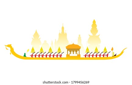 Vector of beautiful Thai Royal Barge Suphannahong on the River of Thailand,Traditional Thai style Vector concept.