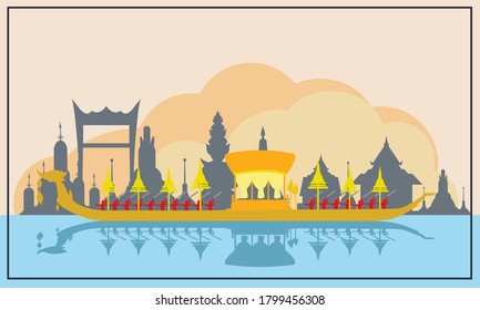 Vector of beautiful Thai Royal Barge Suphannahong on the River of Thailand,Traditional Thai style Vector concept.