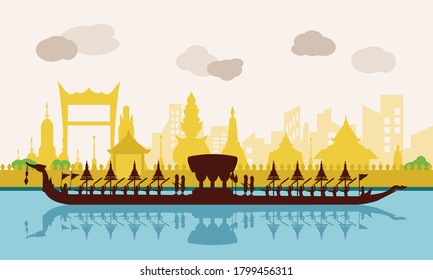 Vector of beautiful Thai Royal Barge Suphannahong on the River of Thailand,Traditional Thai style Vector concept.