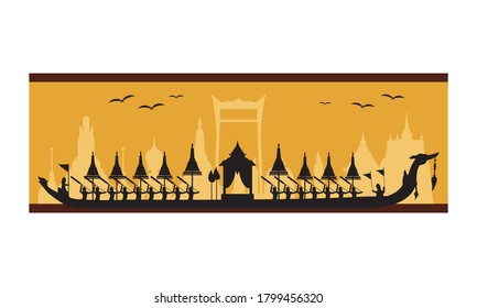 Vector de la hermosa Royal Barge Suphannahong en el río de Tailandia, concepto de vectores de estilo tradicional tailandés.