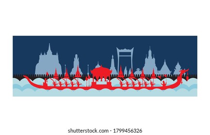 Vector of beautiful Thai Royal Barge Suphannahong on the River of Thailand,Traditional Thai style Vector concept.