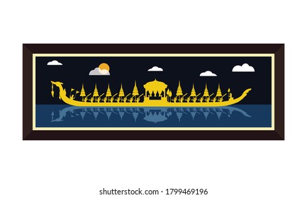 Vector of beautiful Thai Royal Barge Suphannahong on the River of Thailand,Traditional Thai style Vector concept.