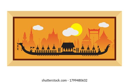 Vector of beautiful Thai Royal Barge Suphannahong on the River of Thailand,Traditional Thai style Vector concept.