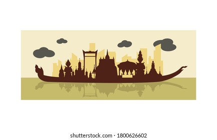 Vector de la hermosa Royal Barge Suphannahong en el río de Tailandia, concepto de vectores de estilo tradicional tailandés.