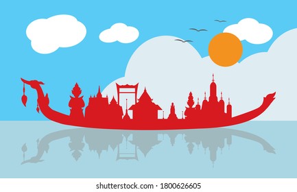 Vector of beautiful Thai Royal Barge Suphannahong on the River of Thailand,Traditional Thai style Vector concept.