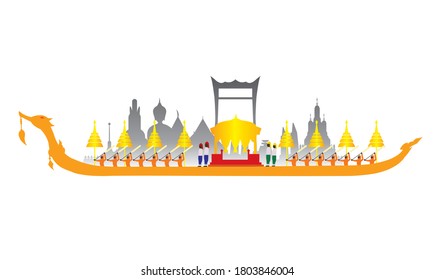 Vector of beautiful Thai Royal Barge Suphannahong on the River of Thailand,Traditional Thai style Vector concept.