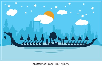 Vector of beautiful Thai Royal Barge Suphannahong on the River of Thailand,Traditional Thai style Vector concept.