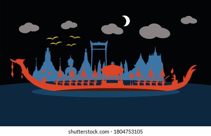 Vector of beautiful Thai Royal Barge Suphannahong on the River of Thailand,Traditional Thai style Vector concept.