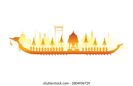 Vector of beautiful Thai Royal Barge Suphannahong on the River of Thailand,Traditional Thai style Vector concept.