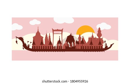 Vector de la hermosa Royal Barge Suphannahong en el río de Tailandia, concepto de vectores de estilo tradicional tailandés.