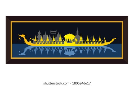 Vector de la hermosa Royal Barge Suphannahong en el río de Tailandia, concepto de vectores de estilo tradicional tailandés.