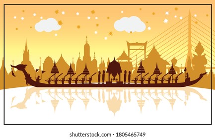 Vector of beautiful Thai Royal Barge Suphannahong on the River of Thailand,Traditional Thai style Vector concept.