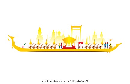 Vector of beautiful Thai Royal Barge Suphannahong on the River of Thailand,Traditional Thai style Vector concept.