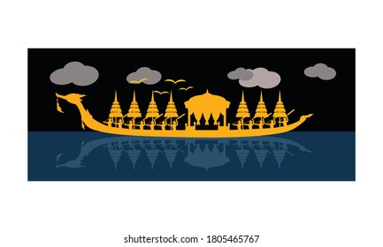 Vector de la hermosa Royal Barge Suphannahong en el río de Tailandia, concepto de vectores de estilo tradicional tailandés.