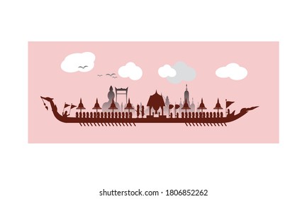 Vector of beautiful Thai Royal Barge Suphannahong on the River of Thailand,Traditional Thai style Vector concept.