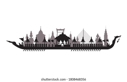 Vector de la hermosa Royal Barge Suphannahong en el río de Tailandia, concepto de vectores de estilo tradicional tailandés.